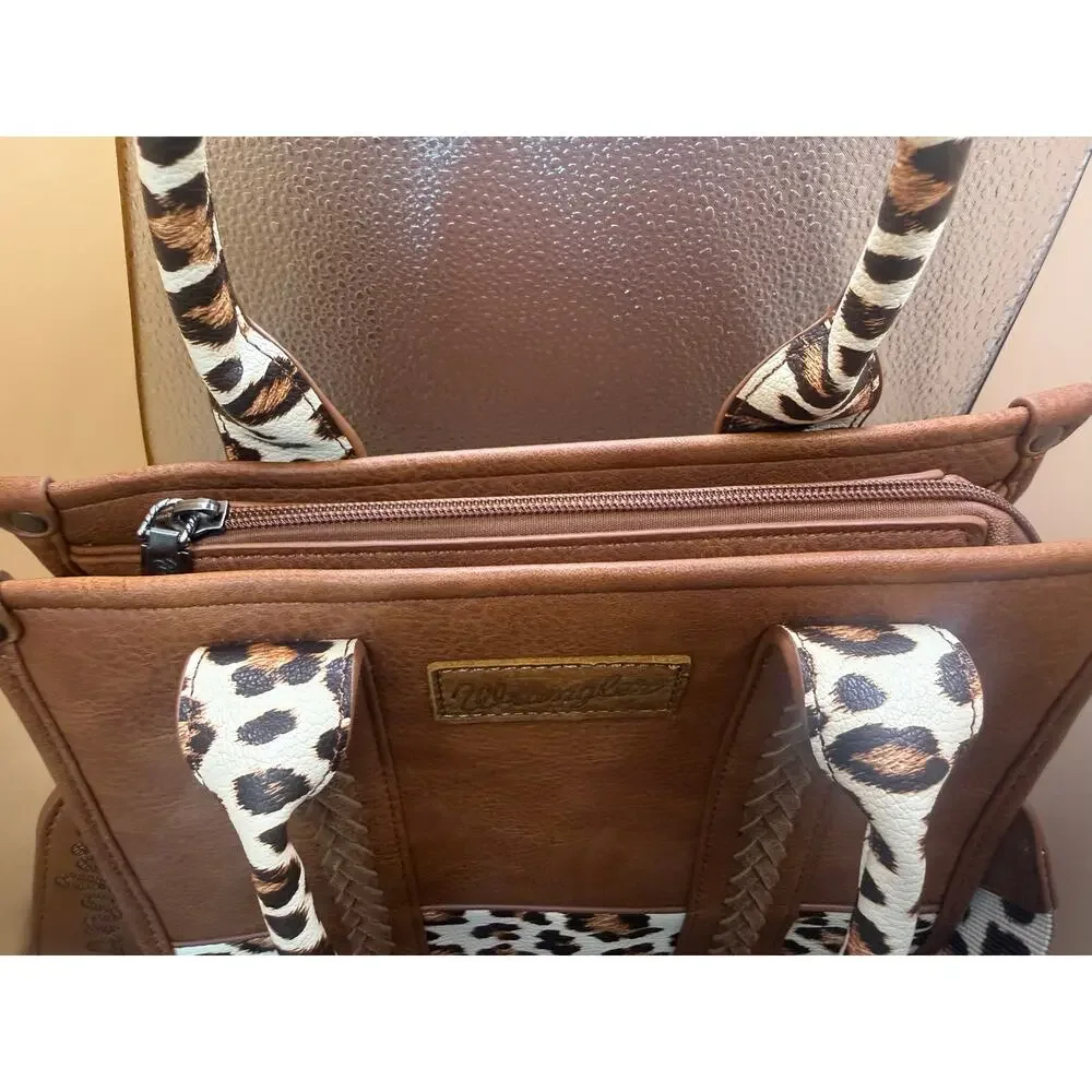 Wrangler Brown Leopard Print Satchel Crossbody Handbag Western Purse - Picture 4 of 13
